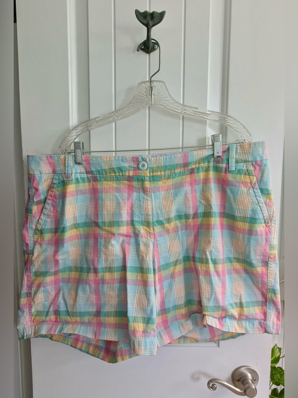 Crown & Ivy Pastel Plaid Bermuda Shorts in Pink, Blue, Yellow & Green